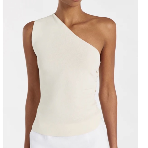 NWT DISSH Lane Cream Marle Asym Knit Top One Shoulder Causal Stretchy Beige - Picture 5 of 9